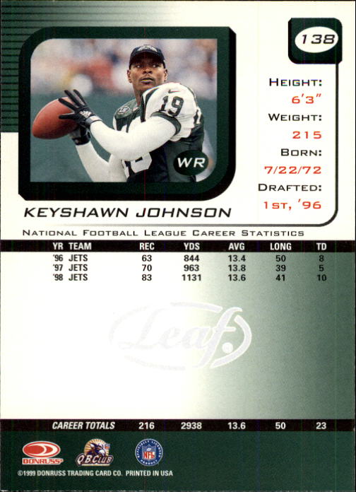 1999 Leaf Rookies and Stars #138 Keyshawn Johnson back image