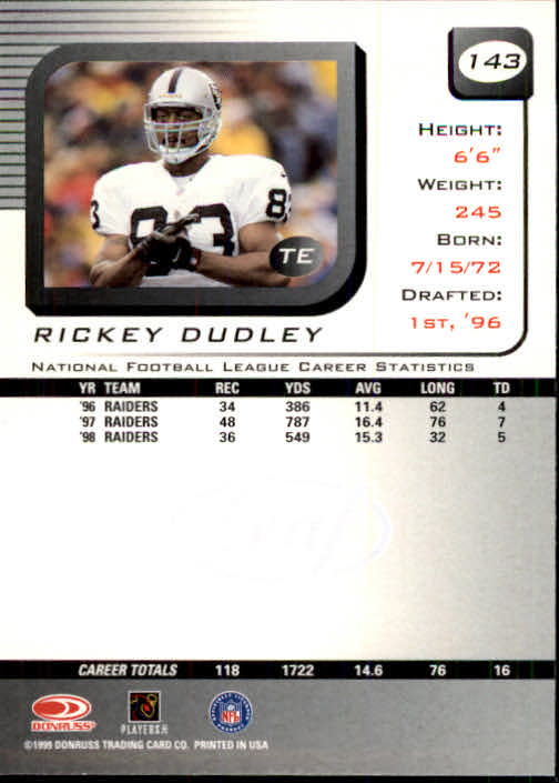 1999 Leaf Rookies and Stars #143 Rickey Dudley back image