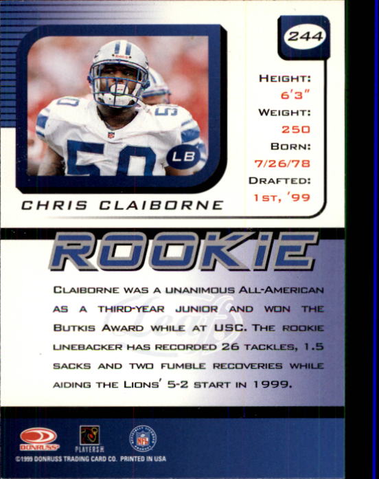 1999 Leaf Rookies and Stars #244 Chris Claiborne RC back image