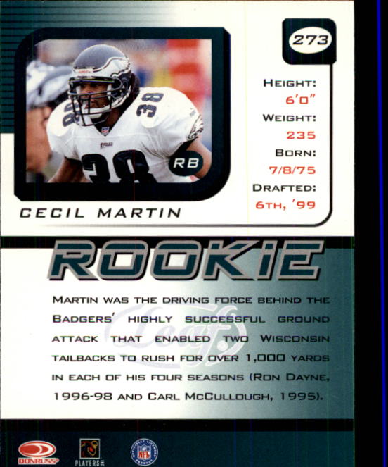 1999 Leaf Rookies and Stars #273 Cecil Martin RC back image