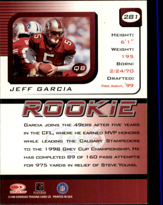 1999 Leaf Rookies and Stars #281 Jeff Garcia RC back image