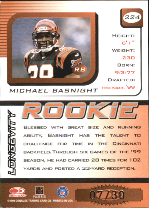 1999 Leaf Rookies and Stars Longevity #224 Michael Basnight back image