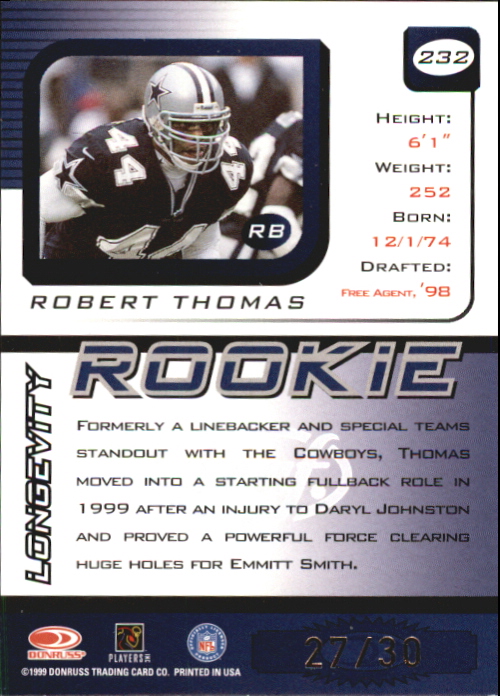 1999 Leaf Rookies and Stars Longevity #232 Robert Thomas back image