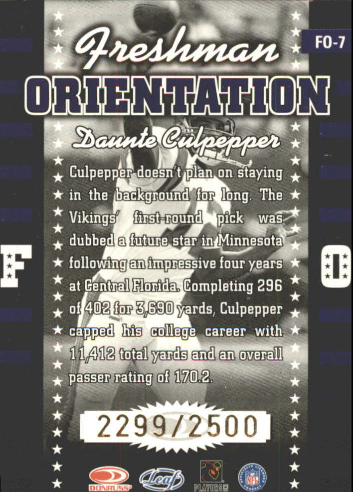 1999 Leaf Rookies and Stars Freshman Orientation #FO7 Daunte Culpepper back image
