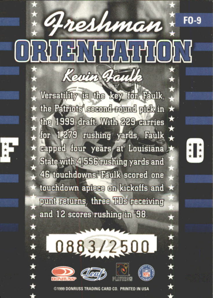1999 Leaf Rookies and Stars Freshman Orientation #FO9 Kevin Faulk back image