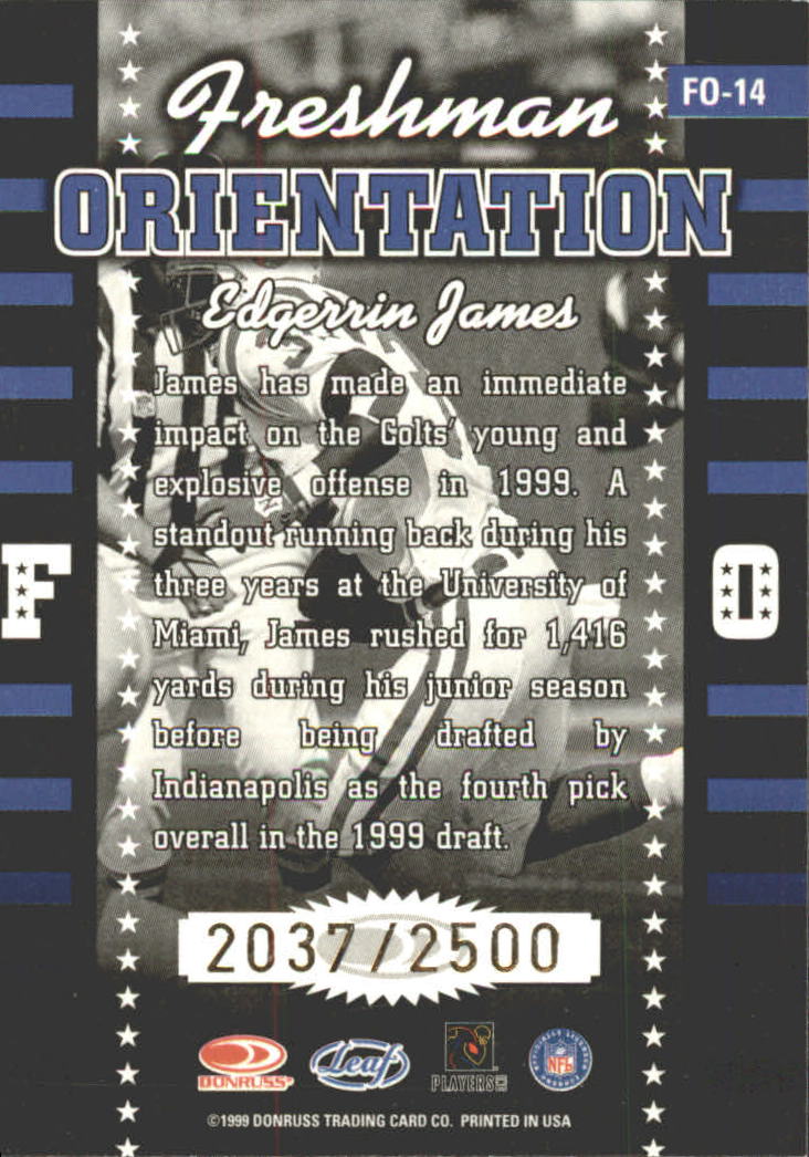 1999 Leaf Rookies and Stars Freshman Orientation #FO14 Edgerrin James back image