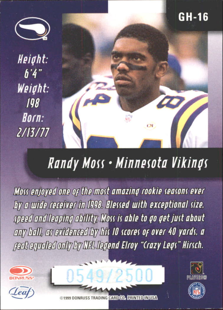 1999 Leaf Rookies and Stars Greatest Hits #GH16 Randy Moss back image