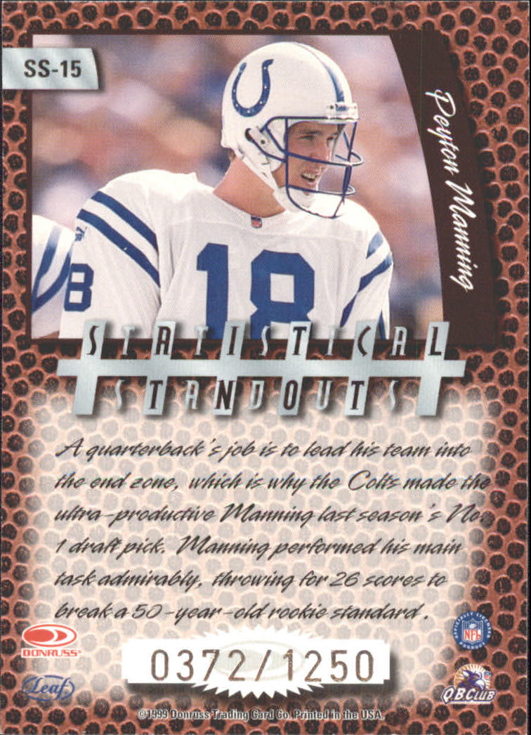 1999 Leaf Rookies and Stars Statistical Standouts #SS15 Peyton Manning back image