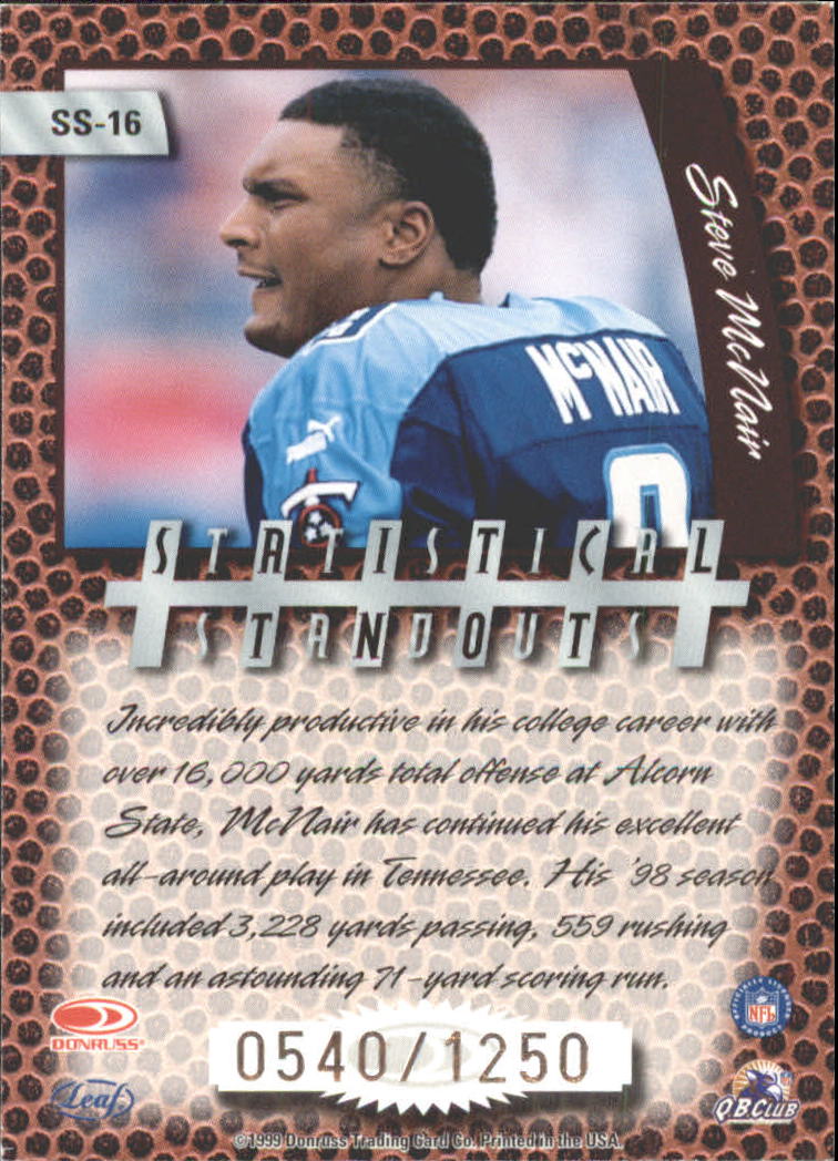1999 Leaf Rookies and Stars Statistical Standouts #SS16 Steve McNair back image