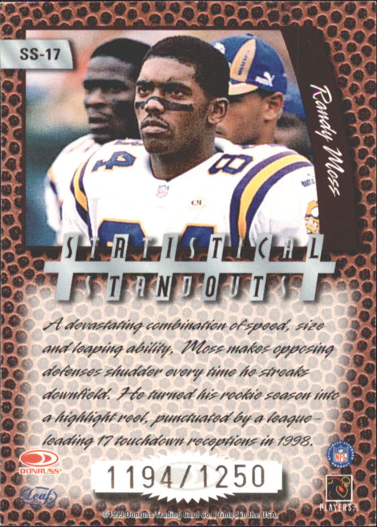 1999 Leaf Rookies and Stars Statistical Standouts #SS17 Randy Moss back image