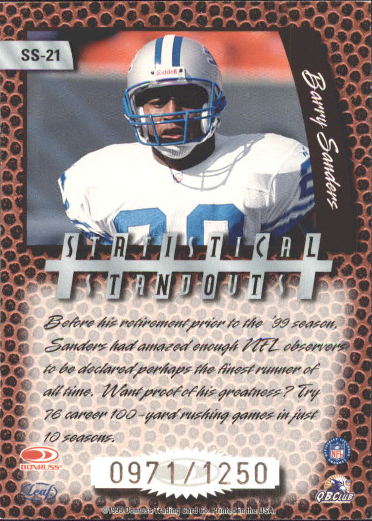 1999 Leaf Rookies and Stars Statistical Standouts #SS21 Barry Sanders back image