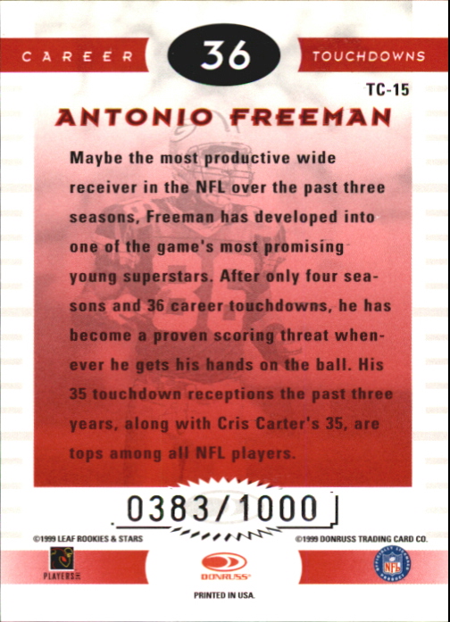 1999 Leaf Rookies and Stars Touchdown Club #TC15 Antonio Freeman back image