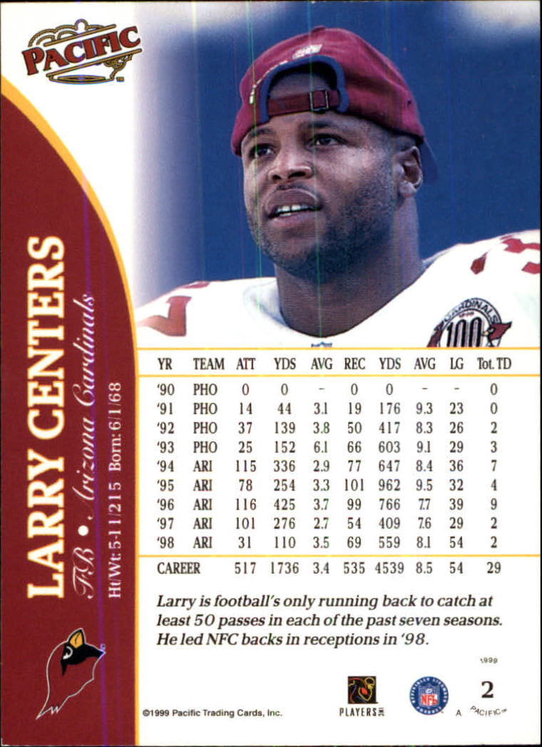 1999 Pacific #2 Larry Centers back image