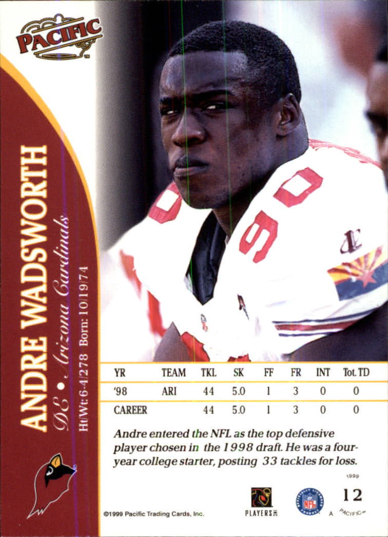 1999 Pacific #12 Andre Wadsworth back image
