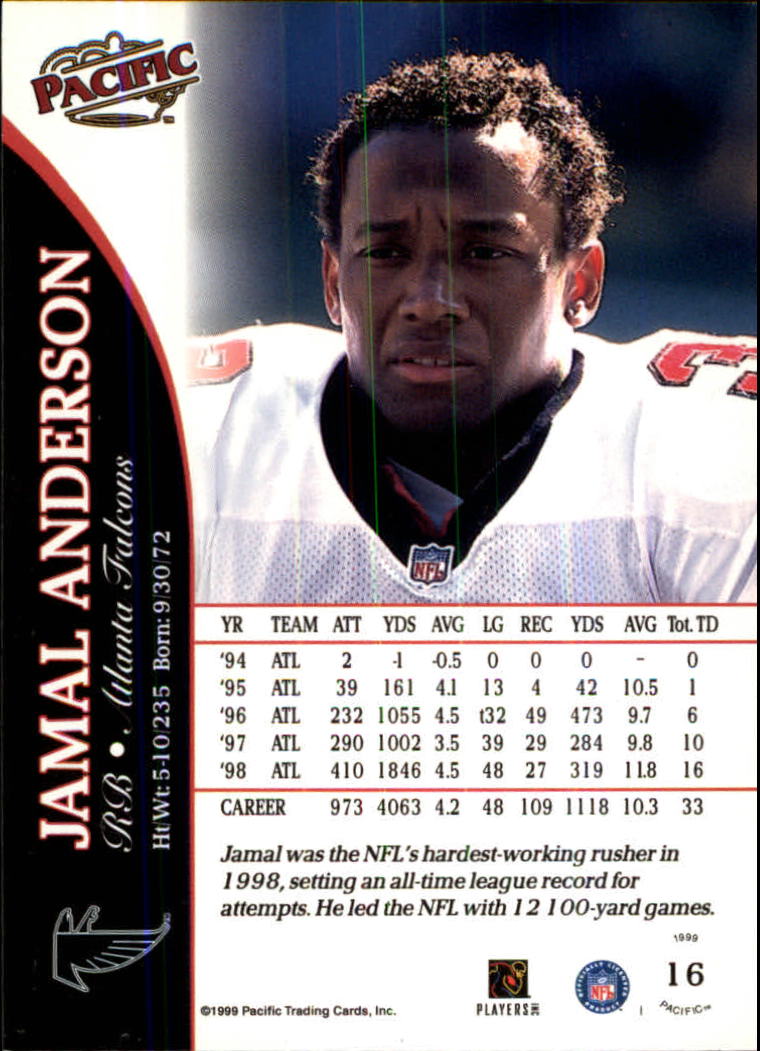 1999 Pacific #16 Jamal Anderson back image