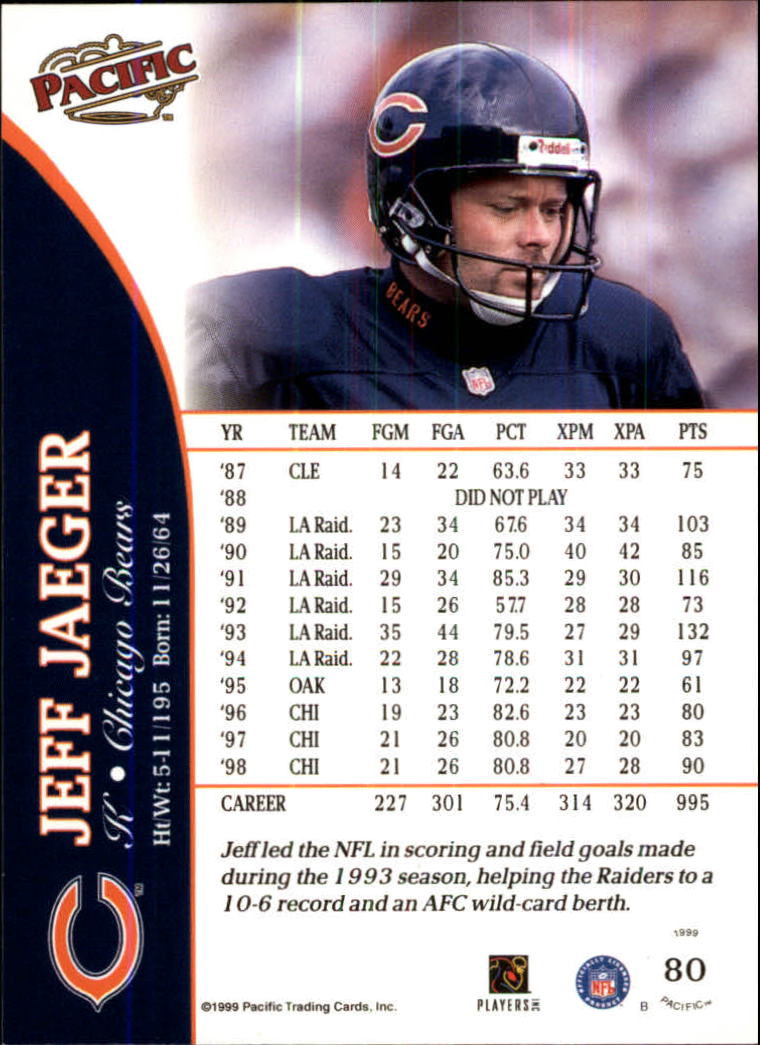 1999 Pacific #80 Jeff Jaeger back image