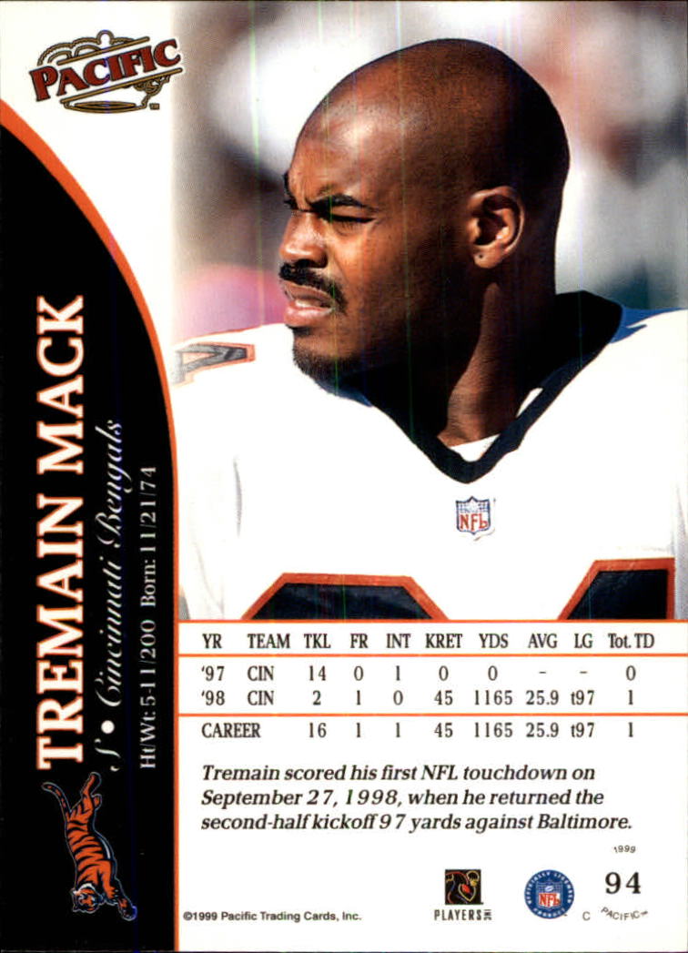 1999 Pacific #94 Tremain Mack back image