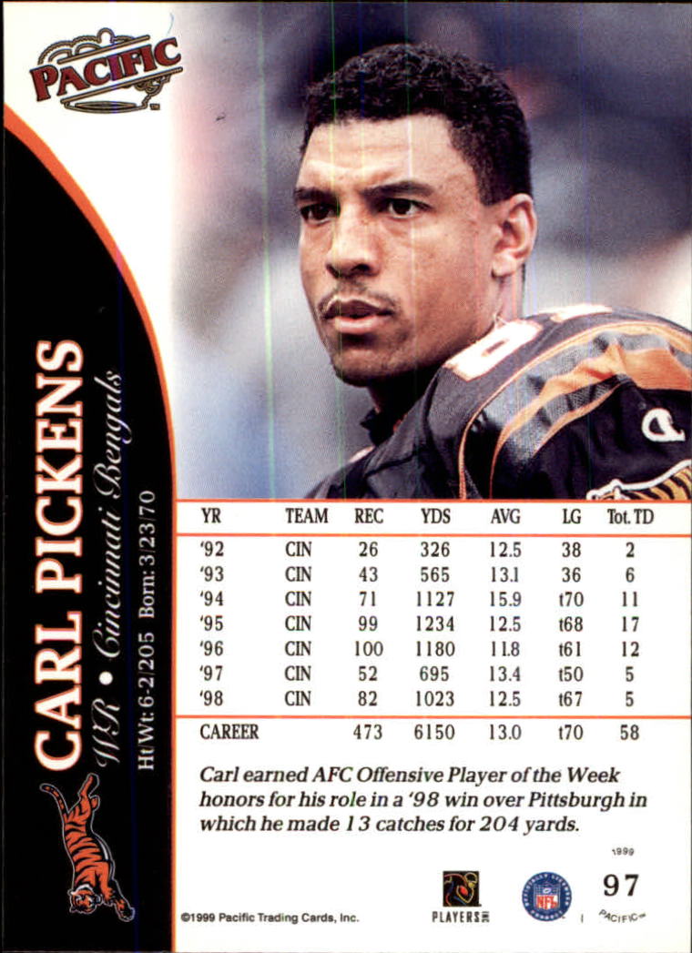 1999 Pacific #97 Carl Pickens back image