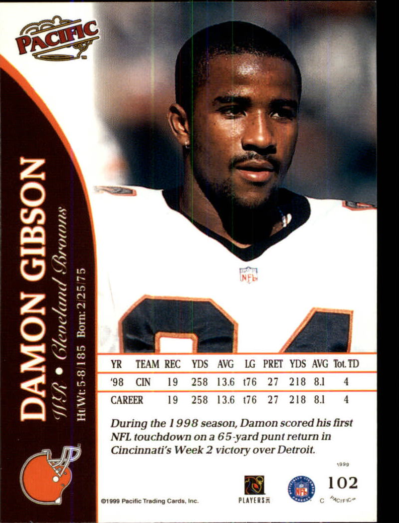 1999 Pacific #102 Damon Gibson back image