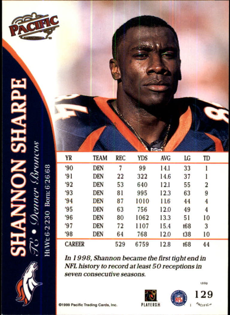 1999 Pacific #129 Shannon Sharpe back image