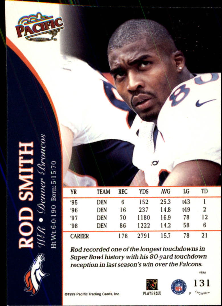 1999 Pacific #131 Rod Smith back image