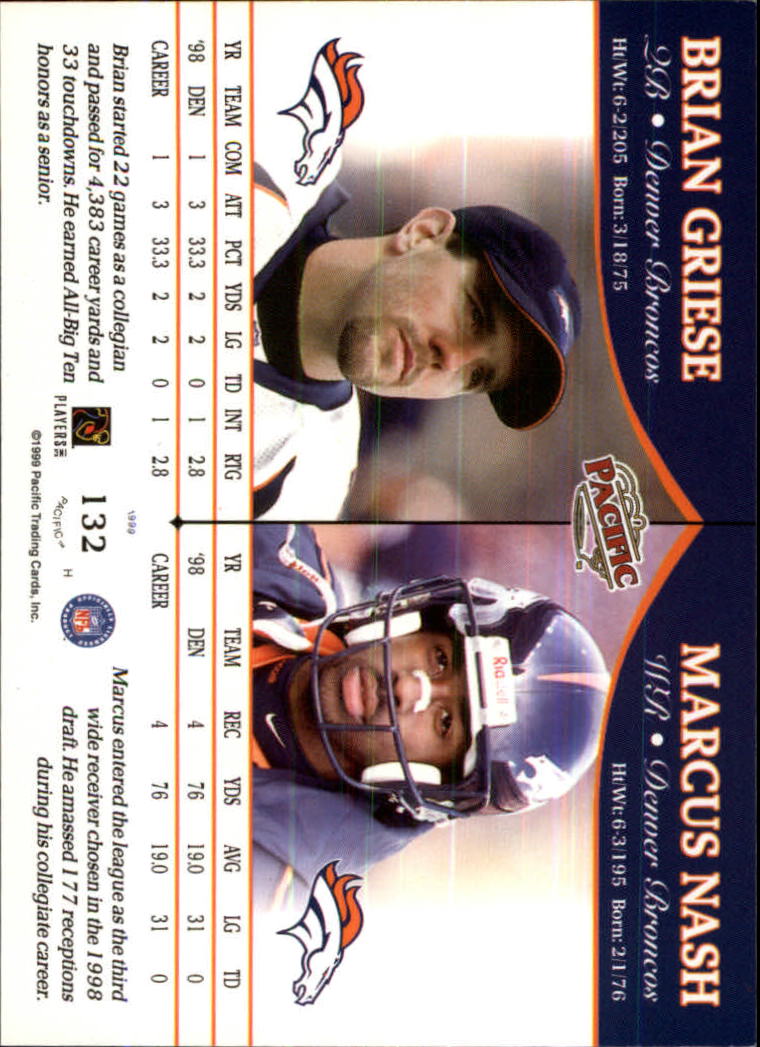 1999 Pacific #132 Brian Griese/Marcus Nash back image
