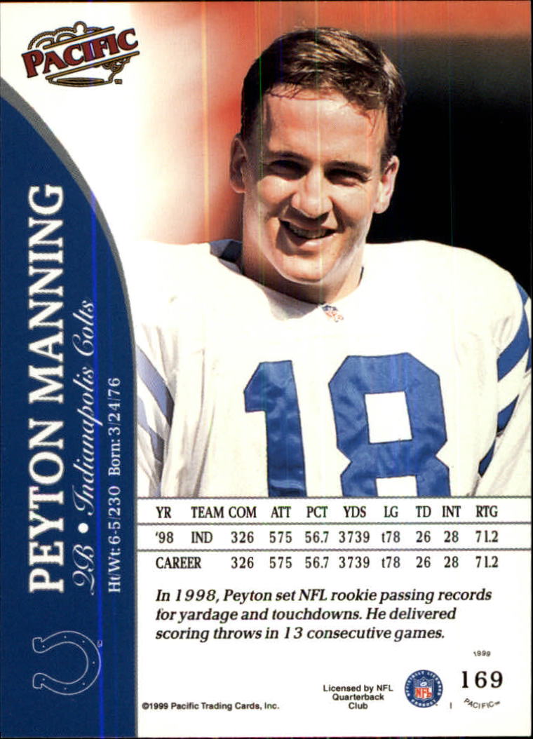 1999 Pacific #169 Peyton Manning back image