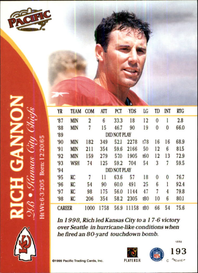 1999 Pacific #193 Rich Gannon back image
