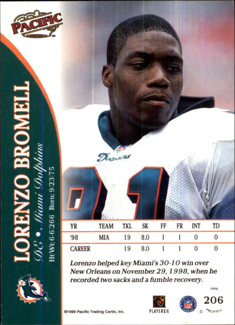 1999 Pacific #206 Lorenzo Bromell RC back image