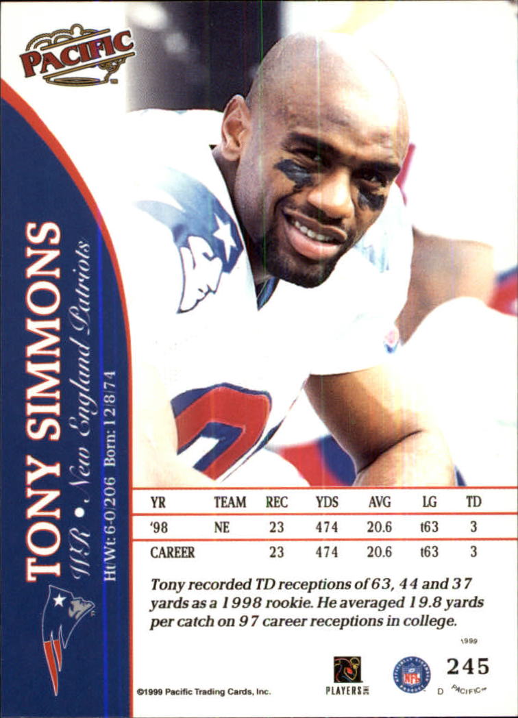1999 Pacific #245 Tony Simmons back image