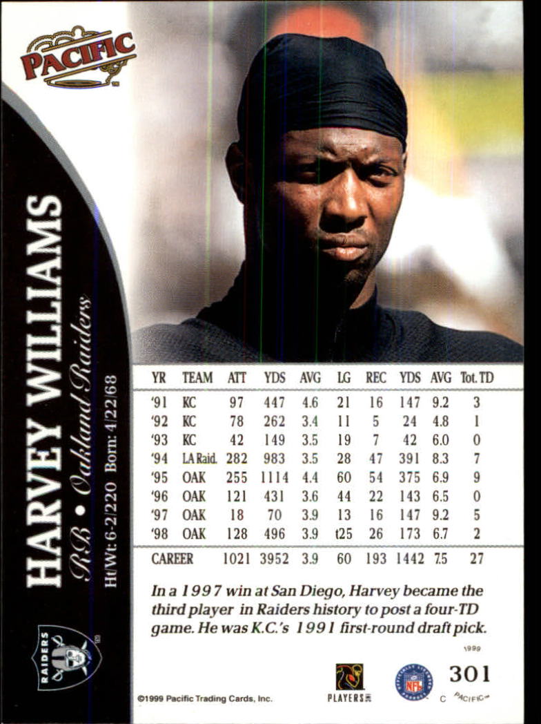 1999 Pacific #301 Harvey Williams back image
