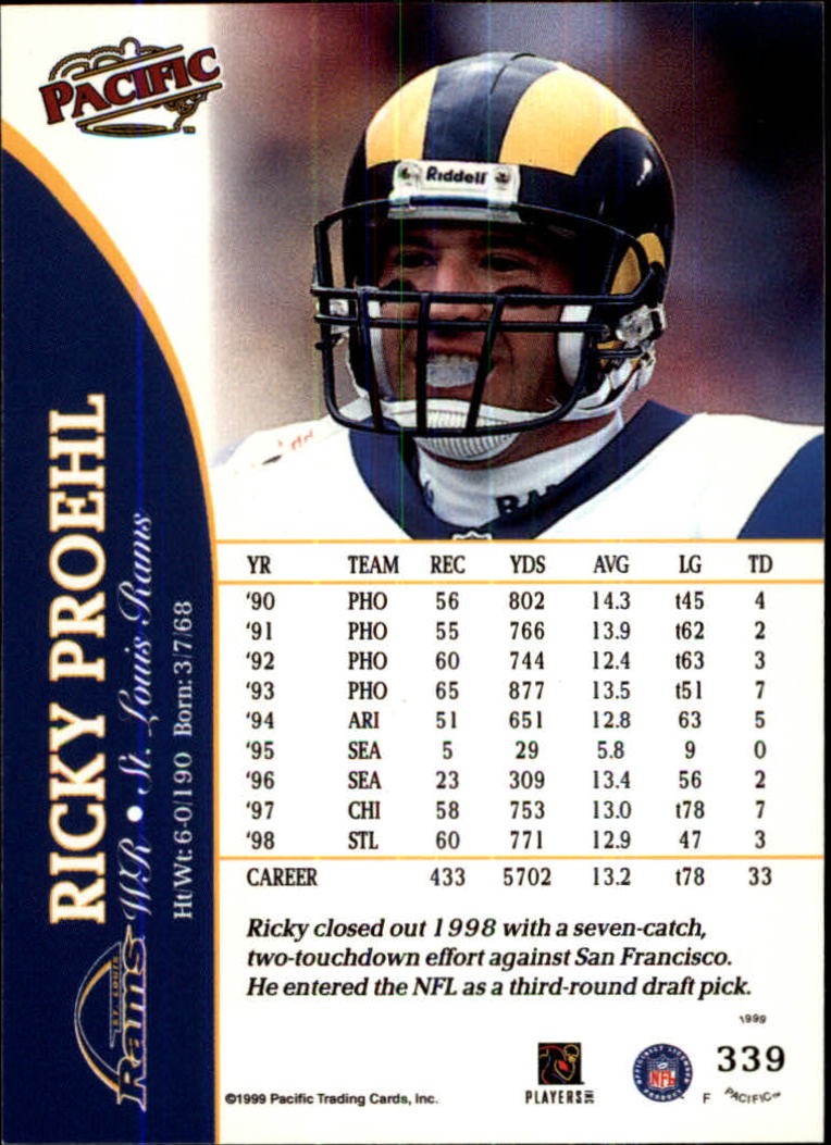 1999 Pacific #339 Ricky Proehl back image