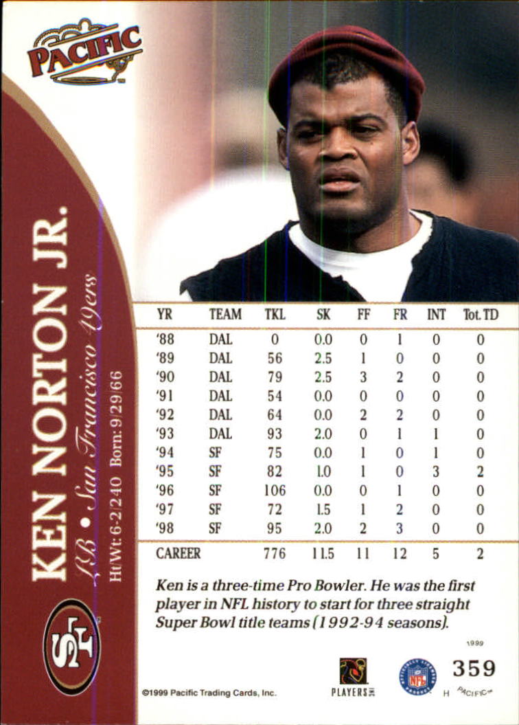 1999 Pacific #359 Ken Norton Jr. back image