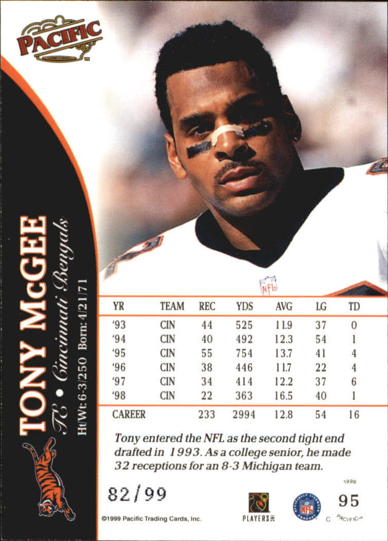 1999 Pacific Copper #95 Tony McGee back image