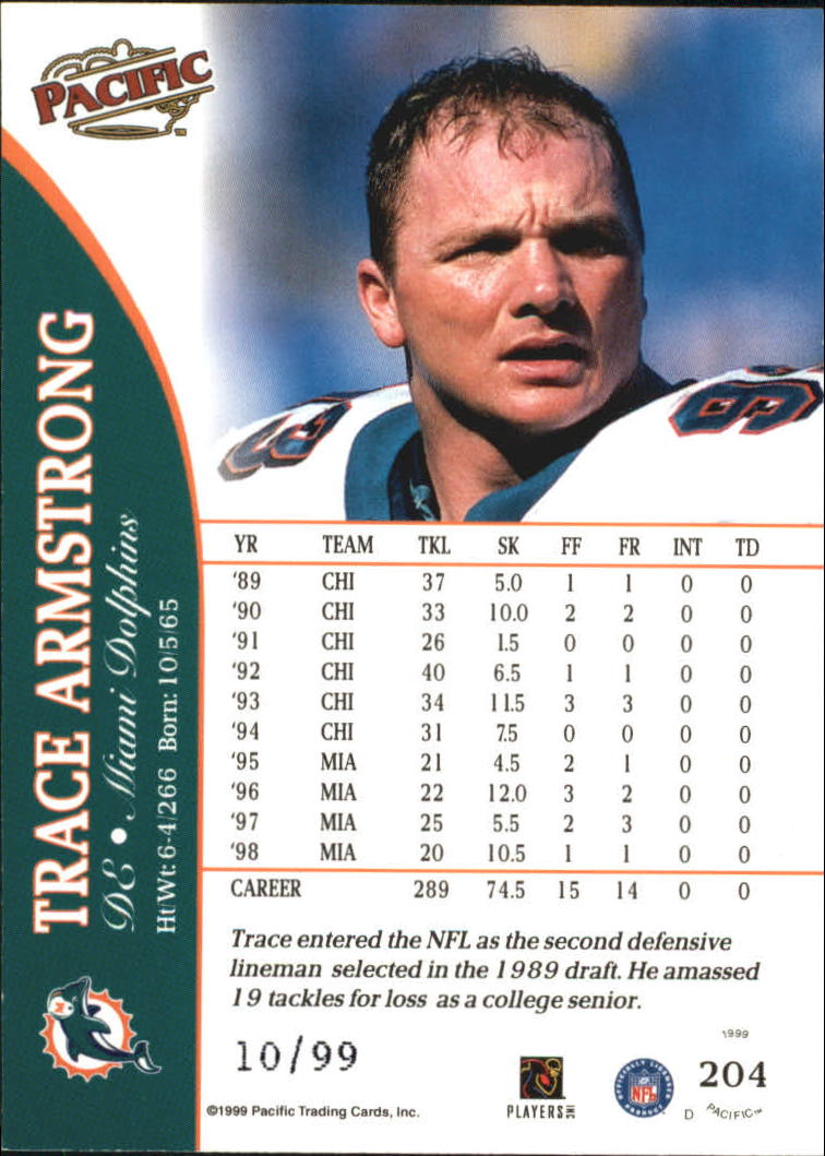 1999 Pacific Copper #204 Trace Armstrong back image
