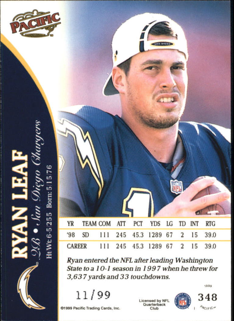 1999 Pacific Copper #348 Ryan Leaf back image