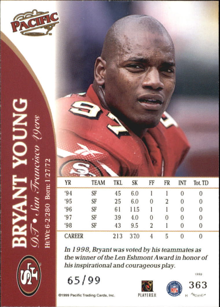 1999 Pacific Copper #363 Bryant Young back image