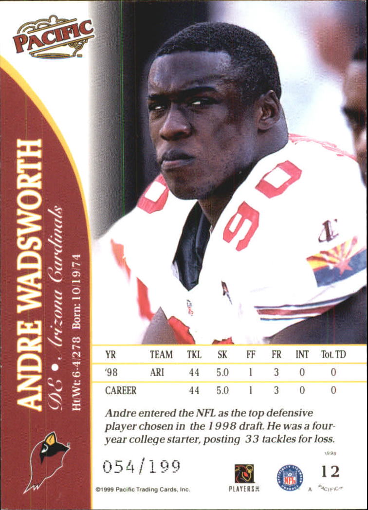 1999 Pacific Gold #12 Andre Wadsworth back image