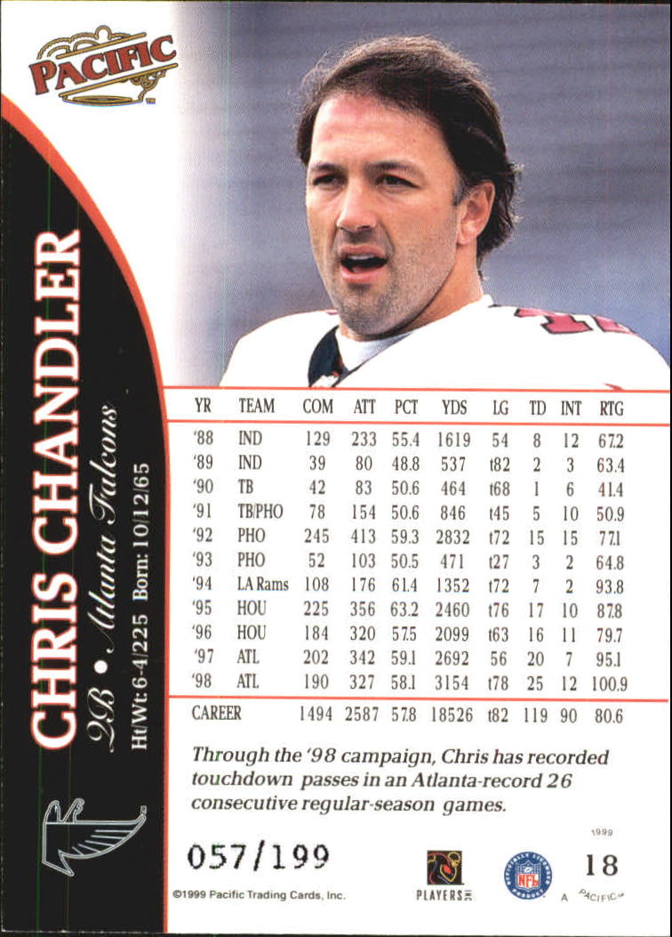 1999 Pacific Gold #18 Chris Chandler back image