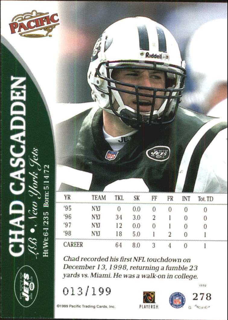1999 Pacific Gold #278 Chad Cascadden back image