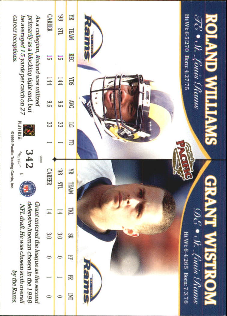 1999 Pacific Opening Day #342 Roland Williams/Grant Wistrom back image