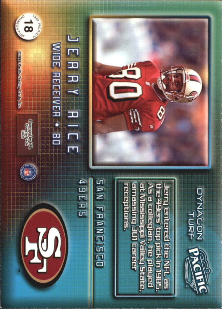 1999 Pacific Dynagon Turf #18 Jerry Rice back image