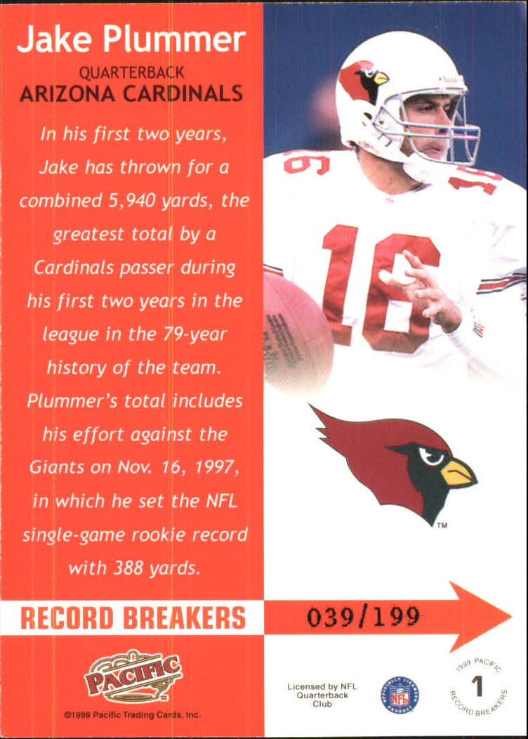1999 Pacific Record Breakers #1 Jake Plummer back image