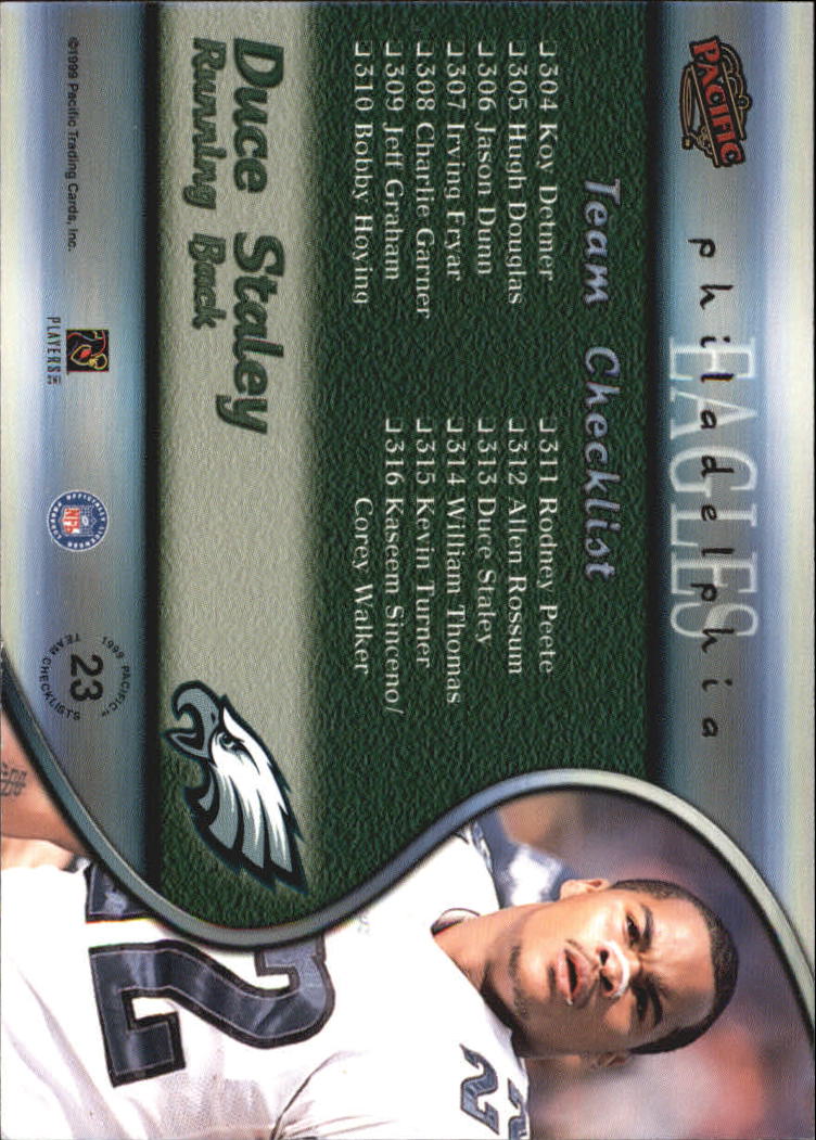 1999 Pacific Team Checklists #23 Duce Staley back image