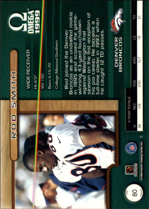 1999 Pacific Omega #80 Rod Smith back image