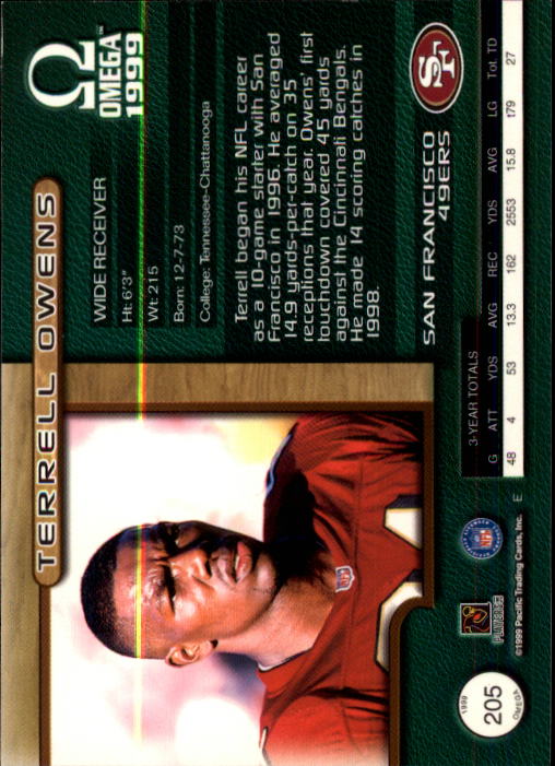 1999 Pacific Omega #205 Terrell Owens back image