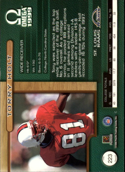 1999 Pacific Omega #223 Torry Holt RC back image
