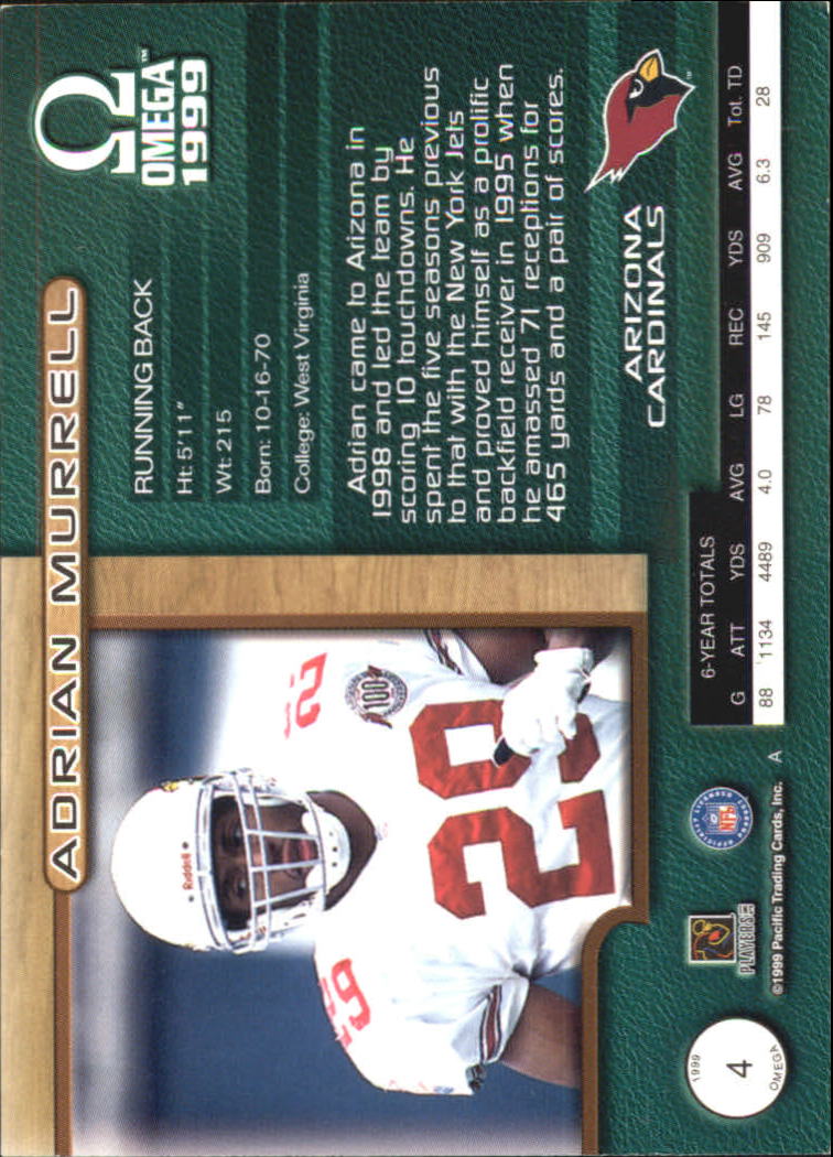 1999 Pacific Omega Gold #4 Adrian Murrell back image