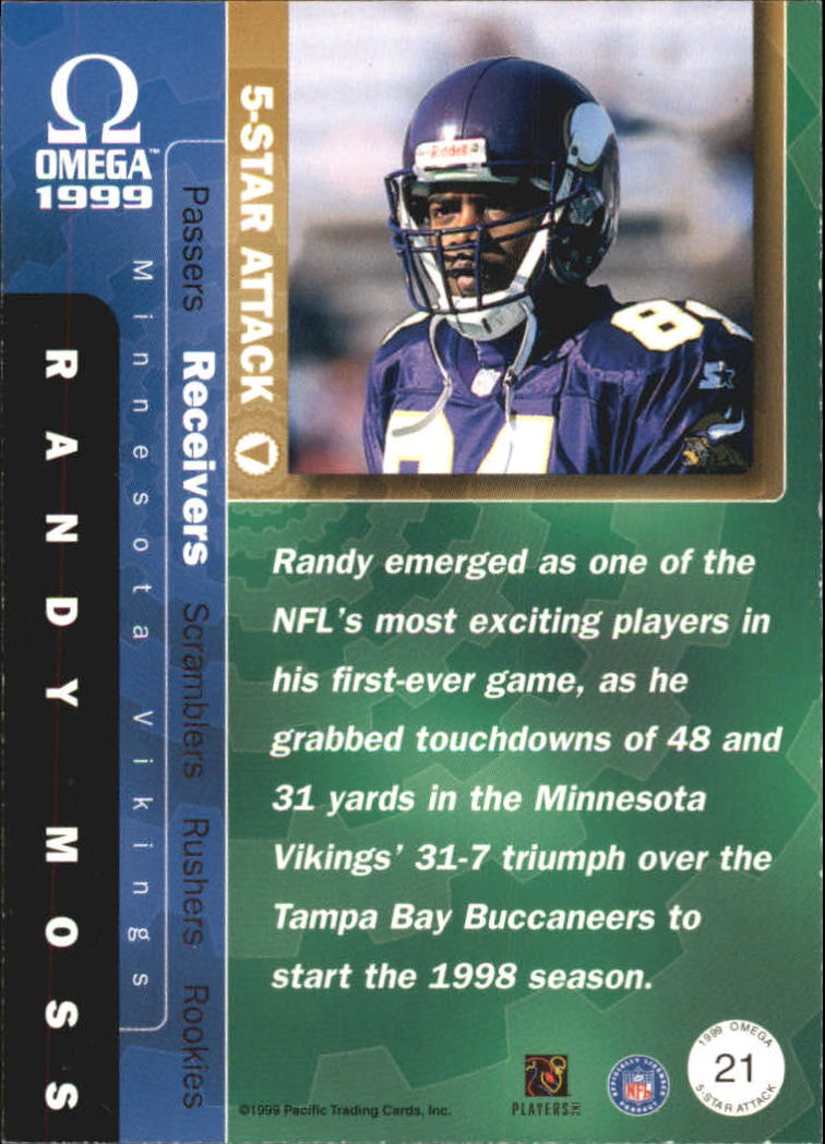 1999 Pacific Omega 5-Star Attack #21 Randy Moss back image