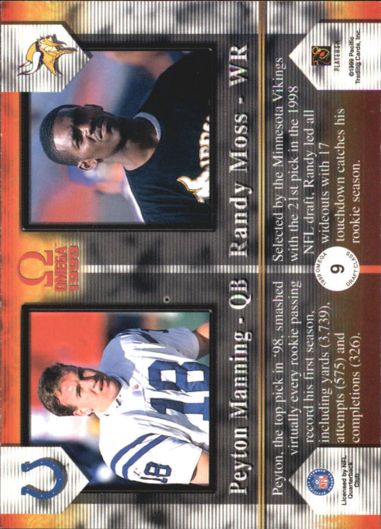 1999 Pacific Omega Draft Class #9 P.Manning/R.Moss back image